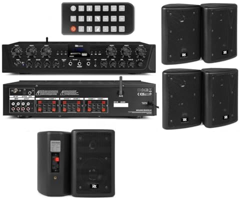 IMPIANTO AUDIO FILODIFFUSIONE 6 CANALI SEPARATI PER INTERNO ED ESTERNO CON CASSE DA PARETE (CON 12 CASSE MEDIE NERE)