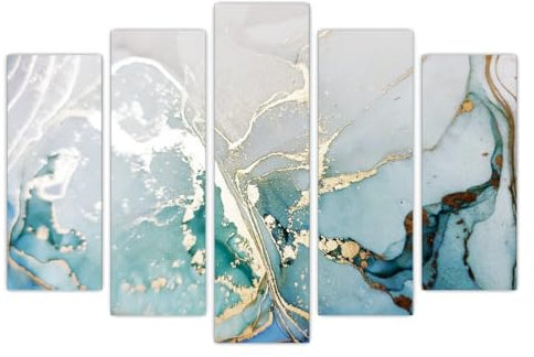 AREDE Set di 5 Stampe da Parete Quadri Moderni Decorazioni da Muro per Casa Soggiorno Camera da Letto e Cucina Astratto in blu e oro| 120 x 80 cm | Pronto da appendere