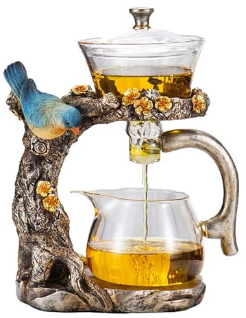 KALWEL Théière magnétique, service à thé semi-automatique, verre borosilicate, acier inoxydable, 400 ml, doré