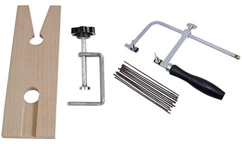 Yheonver 1 juego de sierra profesional 3 en 1 para joyero, herramientas de joyería, marco de sierra, 144 cuchillas, abrazadera de pasador de madera, joyería de metal también