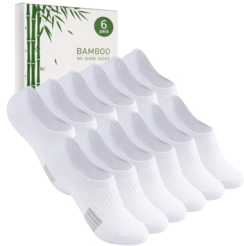 Caldodo Bambus Sneaker Socken Damen 35-38 39-42 Füsslinge Herren, 6 Paar Füßlinge Sneakersocken Sportsocken, Geschenke für Frauen, Laufsocken Unsichtbare Anti Schweiß Socken, Weiß