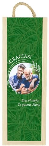 CALLEDELREGALO Caja botella de vino personalizada | Regalo madre o padre | Madera natural (Verde 1 botella, Caja 1 botella)