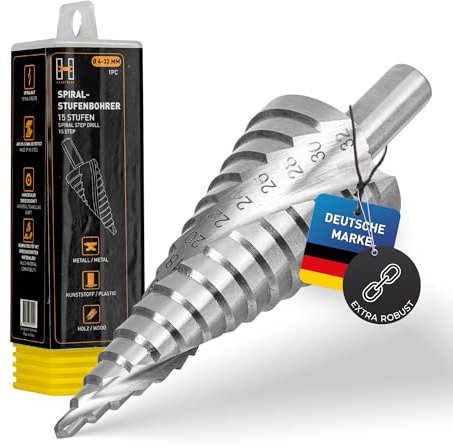 HARDTWERK Stufenbohrer | Kegelbohrer Ø 4-32mm |aus Hochwertiger HSS | Universelle Dreieckiger Schaft | Schälbohrer ideal für Metall, Holz, kunststoff | 15 Stufen Konusbohrer | Lang anhaltende Schärfe