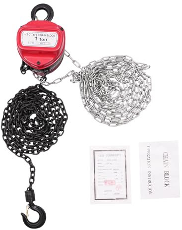 1T - Paranco a catena a mano, G80, catena in acciaio al manganese, con tirante manuale, in acciaio per sollevamento manuale, per sollevamento e costruzione di edifici, garage (rosso)
