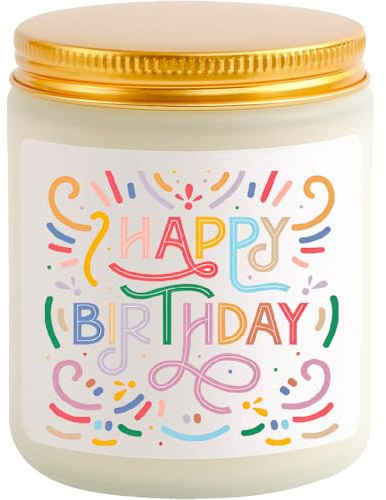 Geburtstagsgeschenk für Frauen - Lavendel Duftkerze mit Happy Birthday, Natürliche Sojawachs-Kerze im Glas (200g), Geschenk für Mama, Freundin, Tochter, Schwester