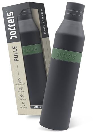 PULLE Edelstahl Trinkflasche 500ml & 1l - spülmaschinenfest, 100% auslaufsicher, leicht zu reinigen, Kohlensäure geeignet, 24h kalt & 12h warm, recycelter Edelstahl (Anthrazit/Salbeigrün, 1000ml)