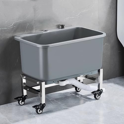 Grey Polypropylene Modern Mop Sink, 60cm x 40cm x 50.5cm, Freestanding, Rectangular, Lift and Turn Drain, Utility Sink