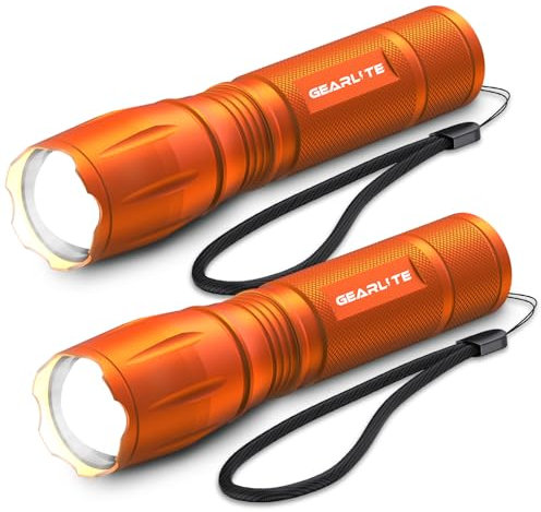 GEARLITE Lampe de poche LED 2 pièces, 2000 lumens Lampe torche LED lampe torche puissante avec 5 modes, IP65 lampe tactique étanche enfants pour le camping, le plein air, l'urgence-Orange