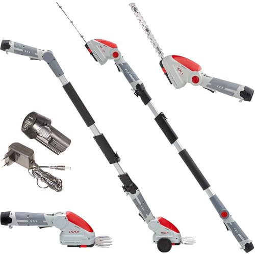 IKRA Akku Teleskop Grasschere & Strauchschere IGBS 1210 F inkl. Akku & Ladegerät, Messer Made in Germany