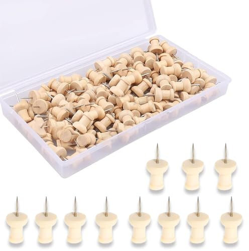 100 Stück Holz Pinnadeln, Reißnägel Holz für Korkplatte, Landkarte, Fotos, Haus, Brüo, Handwerke