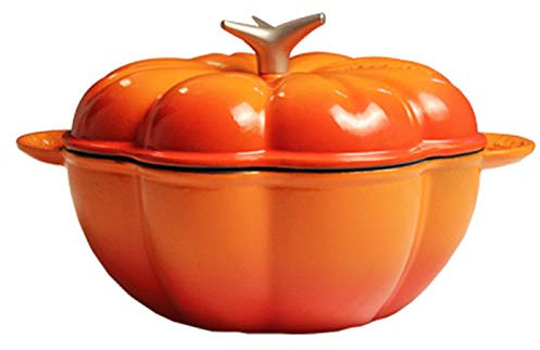 Shallow Casserole Dish with Lid,Cast Iron Saucepan,Pumpkin Casserole Dish Enameled Cast Iron Pumpkin Casserole Pot with Lid Dutch Oven Non Stick Pan(Orange)