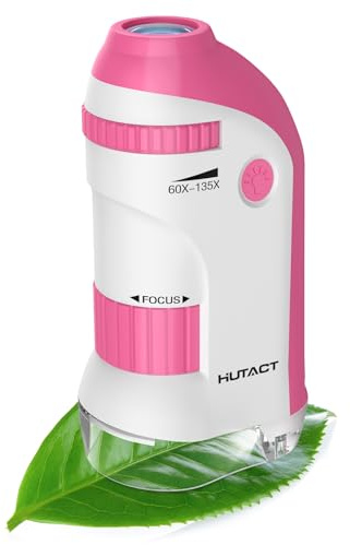 HUTACT Fickmikroskop med glasögon-set: 60 x 135 x mikroskop mini LED bärbart mikroskop barn pedagogisk gåva för vuxna studenter mikrobiologisk observation - rosa