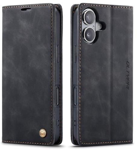 QLTYPRI Fodral för iPhone 17 (6,3 tum), vintage tunt mobiltelefonfodral med kortfack pengar plats stativ PU läderväska TPU stötfångare plånbok fodral flip skyddsfodral kompatibelt med iPhone 17