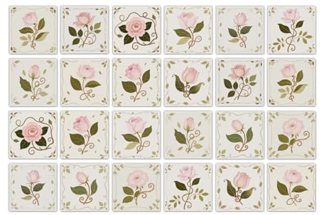 Stickers Carrelage Salle De Bain Fleurs Roses Autocollant En Tuile Auto-Adhésif Sticker Imperméable En Pvc De Carreaux Carrelage Adhesif Mural Pour Salle De Bains Et Cuisine