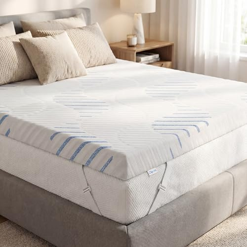 Gel Memory Foam Mattress Topper Double, Extra Thick Mattress Toppers 7cm with Washable Cover & Elasticated Corner Straps, Breathable & Anti-Slip, Soft Mattresses Topper Double Size Bed