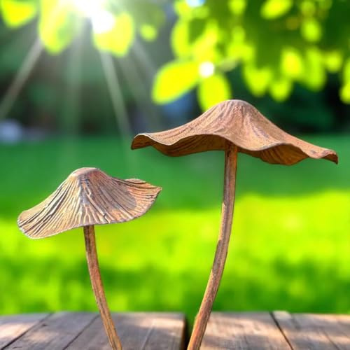 DZWAZD Herbst Deko Pilze Für Draußen, Dekopilze Outdoor, Gartenstecker Rost Vintage Gartendeko Metall Wetterfest (2pcs)