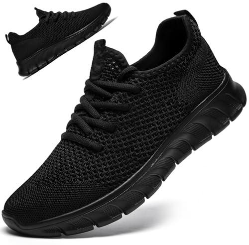 Mens Womens Trainers Running Shoes Slip On Gym Sports Black Size 10 UK