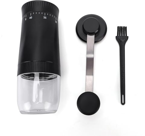 OVAQUIXI Handkaffekvarn Bärbar Manuell Kaffekvarn med 40 Malningsnivåer 304 Handtag i Rostfritt Stål 90 Ml Transparent Kammare för Resor och Camping Hemmabruk (Svart 40 hastigheter)