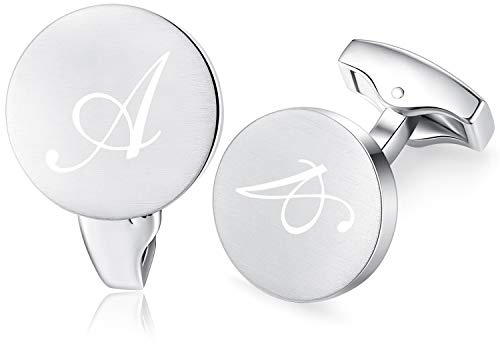 Honey Bear Initiale Lettre Alphabet Boutons de Manchette - Acier Inoxydable pour Le Cadeau D'affaires de Mariage de Chemise D'hommes (Argent brossé) (A)