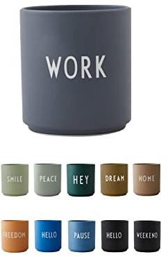 Design Letters Kaffeebecher Porzellan | Geschenke für Frauen & Männer, Abschiedsgeschenk Kollegen, Dankeschön | Lieblingsbecher Grau WORK | Tasse mit Spruch | Teetasse 250 Ml