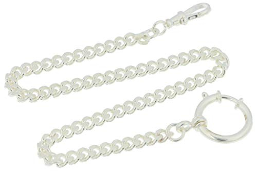 PUREgrey Chaîne de Montre de Poche en Argent 925 véritable pour Montre de Poche, 30 cm de Long, gourmette Plate de 5 mm avec Anneau Ressort et Mousqueton Rotatif