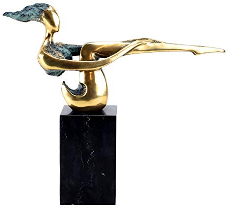 Kunst & Ambiente - Modern Art - The Sitting One - Moderne Bronzefigur - signiert Nick - Bronzeskulptur auf Mamorsockel - Höhe: 30 cm - Gold - grüne Patina - abstrakte Plastik