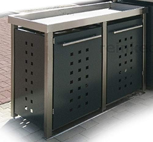 Reinke Mülltonnenbox mit Pflanzenwanne, Edelstahl-Pfosten für 2 Tonnen 120L (MW11RAL) Antrazit, Mülltonnenverkleidung, Mülltonnenhaus