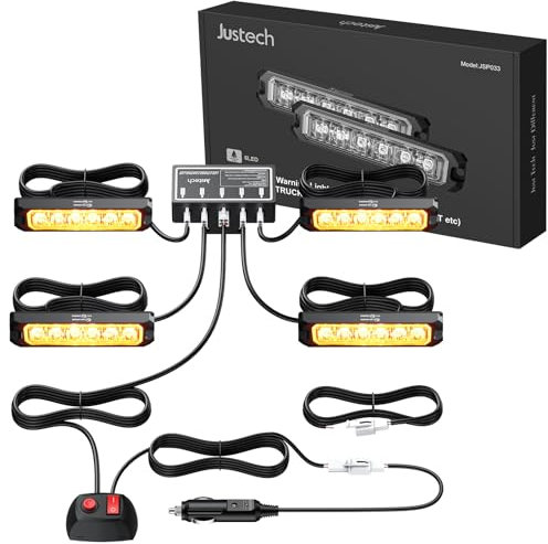 Justech 6 x Luce Stroboscopica Luci LED Lampeggiante 12V 24 V Impermeabile con Staffe di Montaggio + 8 Modalità Strobo Universale per Veicolo Rimorchio Caravan Trattore Camion - E-mark