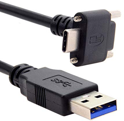 JSER Cable de datos USB 3.1 tipo C con doble tornillo de bloqueo a USB 3.0 estándar, 90 grados, compatible con cámara (3 m)