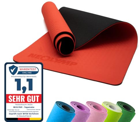 NEOLYMP Yogamatte rutschfest mit Tragegurt und Übungen - leichte Yogamatte dünn, umweltfreundliche Gymnastikmatte, Sportmatte, Turnmatte, Yoga Starter-Set