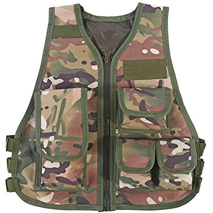 Regun Gilet d'assalto per bambini, gilet mimetico caldo per bambini, gilet tattico mimetico, gilet tattico Molle, con tasche multiple, per giochi di caccia all'aperto(S-Camo CP)