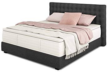 Betten Jumbo King Boxspringbett Deluxe 160x200 cm mit 33 cm hoher 7-Zonen TFK Härtegrad H3 | Farbe Anthrazit