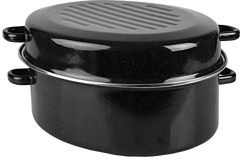 Home Basics Tiefer ovaler Bräter mit Deckel, antihaftbeschichtet, emailliert, Karbonstahl, 40,6 cm
