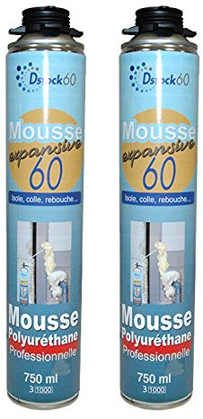 DSTOCK60 – 2 Stück – Bauschaum/ Montageschaum– expandierender Schaumstoff 750 ml – isolierend, klebend und abdichtend – für den Innen- und Außenbereich
