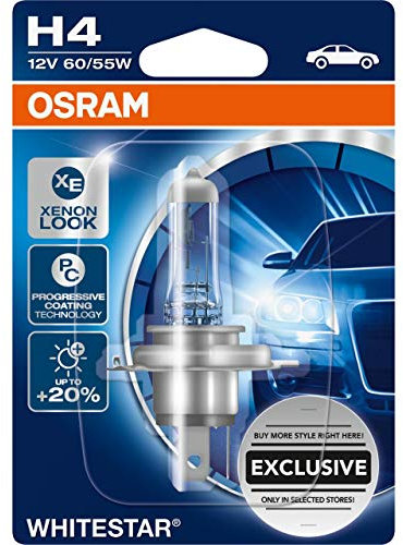 Osram 64193DR1-01B GLL H4 WHITESTAR die Halogen Autolampe mit bis zu 20% mehr Licht im Xenonlook, 12 Volt 60/55 Watt