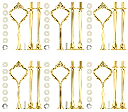 MSDADA 6 Set Cake Stand Fittings Kits Tiered Tray Hardware for Wedding Party Making Resin Cupcake Dessert Platter Serving Stand(Gold, L)