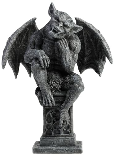 Veronese Design 7 1/8 Inch Beast Gargoyle Thinker Pose on Pedestal Polyresin Collectible Statue Figurine Gothic Fantasy Decor for Home or Gift