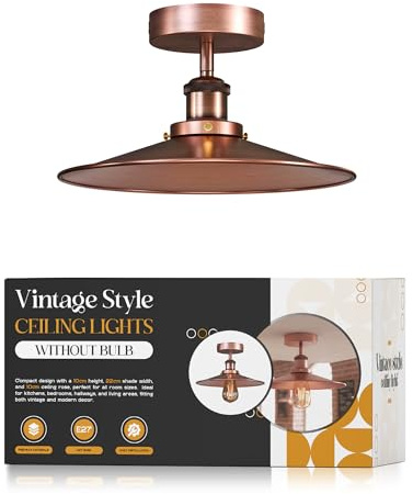 LEDSone Lampada da soffitto con base E27 da incasso in metallo a forma piatta industriale vintage con paralume in rame