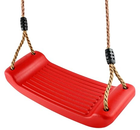 Schaukelsitz/Schaukelbrett/Brettschaukel aus witterungsbeständigem Kunststoff, Seile verstellbar bis 200 cm, Farbe: (rot)