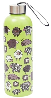 Eco Chic Bouteille thermique réutilisable | Bouteille de voyage isotherme en acier inoxydable avec couvercle anti-fuite | Utilisable pour boissons chaudes et froides (Mouton mignon Vert)
