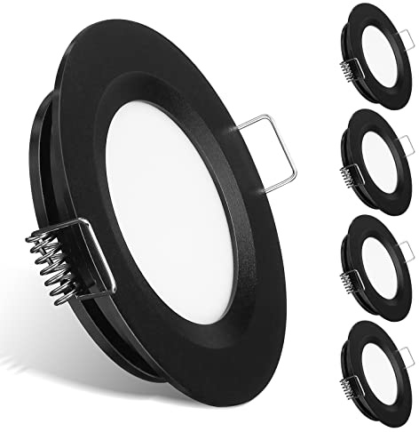 cloksh LED Einbaustrahler 12V LED Spot IP44 3W Einbauleuchte 215LM Deckenleuchte Loch 58-65mm für Wohnmobil Boot Wohnwagen Voll Aluminium 4er Set Warmweiß 3000K (Schwarz)