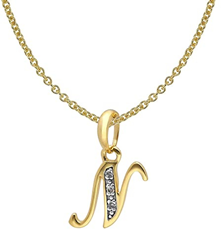 trendor Buchstaben-Anhänger N Gold 333/8K mit vergoldeter Silberkette | modisches Schmuckstück aus Echtgold für Damen, tolle Geschenkidee,