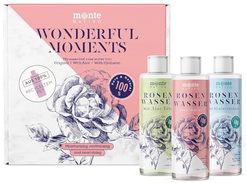 Rosenwasser Gesichtswasser Geschenkset Monte Nativo (600ml) | Rosenhydrolat - Rose water for face Original, mit Aloe Vera, mit Hyaluron - Gesichtsreinigung - Naturkosmetik