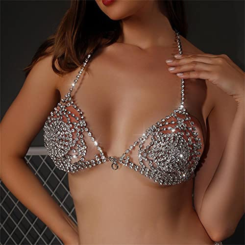 RWRAPS Sexy Diamant-Brust-BH, glitzernde Strass-Körperkette, Kristall-Bikini-Brustschmuck, Dessous, Damen-Nachtclub-Kleidung (Gold)