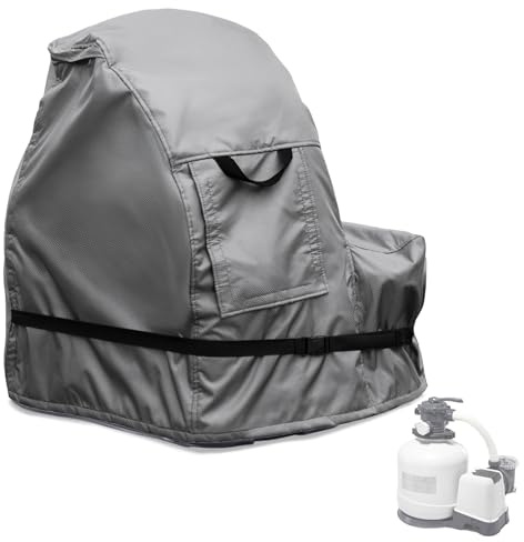 okcool Outdoor Sandfilterpumpe Winterabdeckung Grau | Strapazierfähige, wasserdichte, UV-beständige Staubabdeckung, universell für die meisten Pool-Sandfilteranlagen