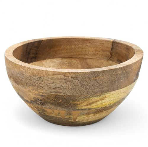 Spetebo Mango - Ciotola decorativa naturale, 20 cm, in legno, per frutta, rotonda, vassoio decorativo da servizio, vassoio decorativo per candele, ciotola da portata