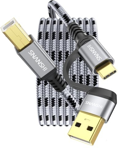 SNANSHI Printer Cable 10 FT, 2-in-1 USB C & A to B High Speed USB Printer Cable Compatible with MacBook Pro, HP, Canon, Epson, Brother, Dell, Scanner, MIDI Piano