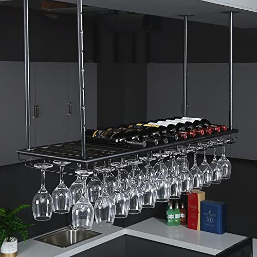 Deckenregal Decken Weinregal Decken-Weinregal aus Metall, höhenverstellbar, industrieller hängender Dekorationsständer, Vintage-Weinflaschenregal, Kelch-Stielglas-Halter, für Bars/Restaurants/Küchen