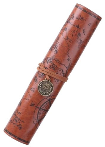 Retro Stifterolle Rollmäppchen,Leder-Rolltasche für Stifte mit Aufgedruckter,Vintage PU-Leder Tragbar Stift Tasche,Vintage Stifterolle Rollmäppchen,Stifteetui aus Leder,Federtasche aus Leder