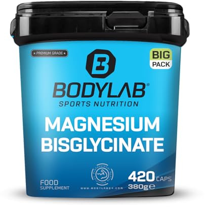 Bodylab24 BIG PACK Magnesium Bisglycinate 420 Kapseln, hochdosiertes Magnesium mit 300mg je Tagesdosis, Magnesiumbisglycinat-Komplex mit hoher Bioverfügbarkeit, ideal für Sportler